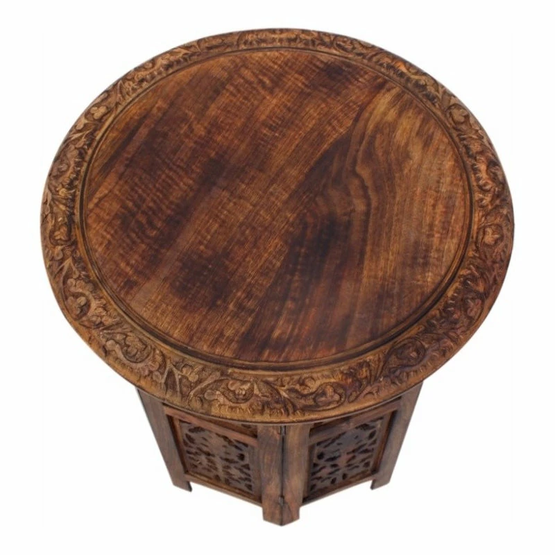 Benzara, Woodland Imprts, The Urban Port The Urban Port Wooden Hand Carved Folding Accent Coffee Table, Brown - Image 3