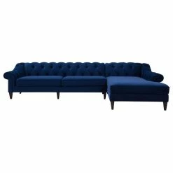 Jennifer Taylor Home Alexandra 132" Chesterfield Tufted Sectional, Right Facing, Navy Blue