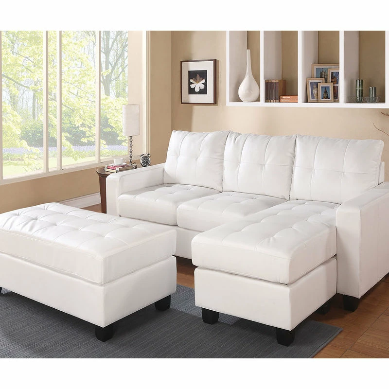Acme Furniture Lyssa Sectional Sofa Reversible Chaise And Ottoman, White - Image 2