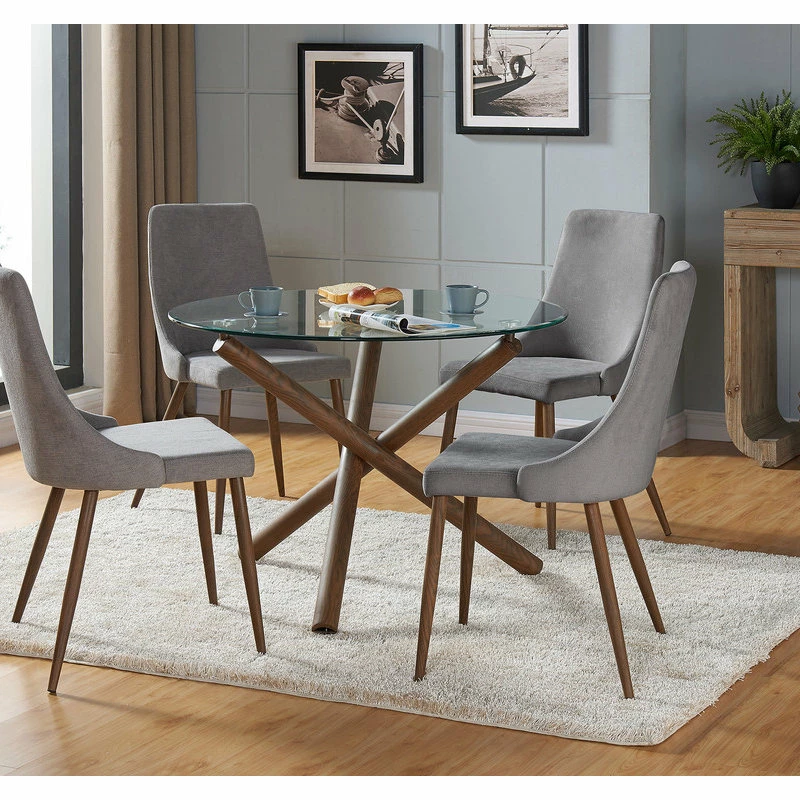 WHI Mid Century Fabric Side Chair (Set Of 2)- Beige, Grey/Walnut - Image 2