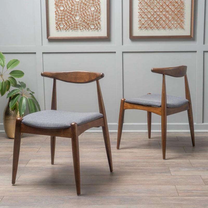 GDFStudio GDF Studio Sandra Mid Century Modern Dining Chairs, Set Of 2, Charcoal/Walnut - Image 2