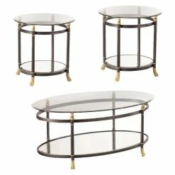 SEI Furniture Allesandro 3 Piece Oval Glass Coffee Table And Set Of 2 End Table