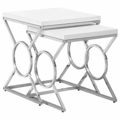 Monarch Nesting Table Set Of 2 Side End Accent Bedroom Metal Glossy White