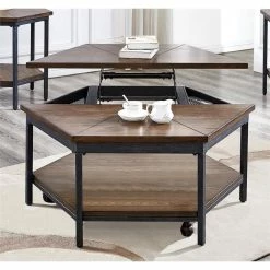 Steve Silver Ultimo Chocolate Wood Hexagon Lift-Top Cocktail Table