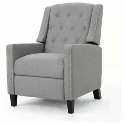 GDFStudio GDF Studio Izaak Tufted Back Fabric Recliner Chair, Light Gray