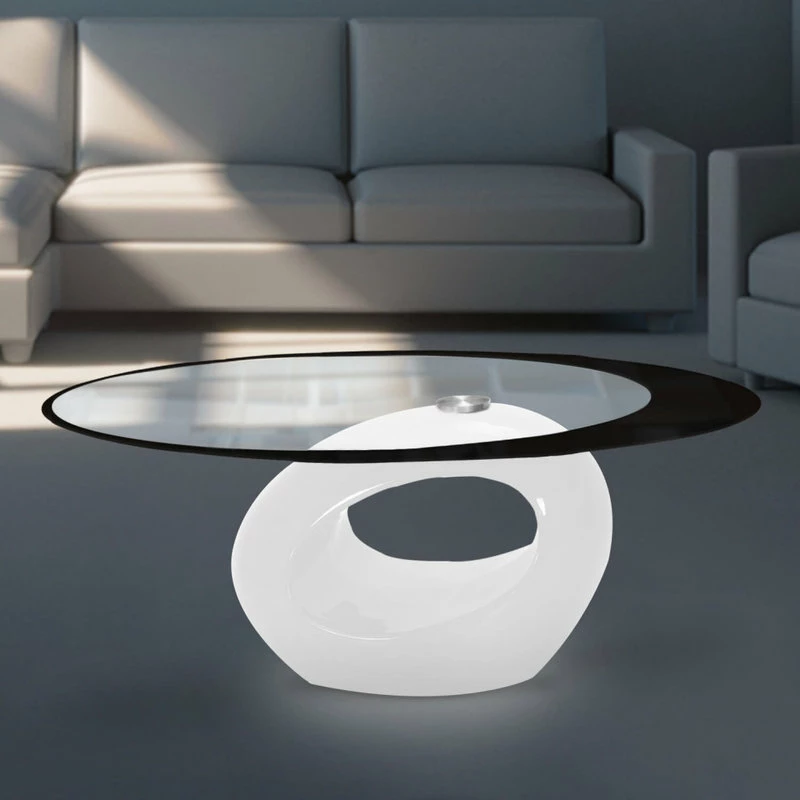 Fab Glass And Mirror Stylish Oval Shape Coffee Table, White - Image 4