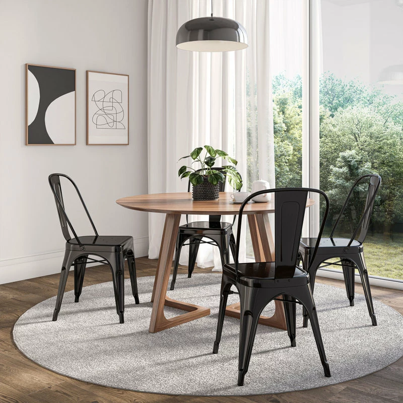 Belleze Trattoria Dining Chair, Metal, Stackable, Set Of 4, Black - Image 3