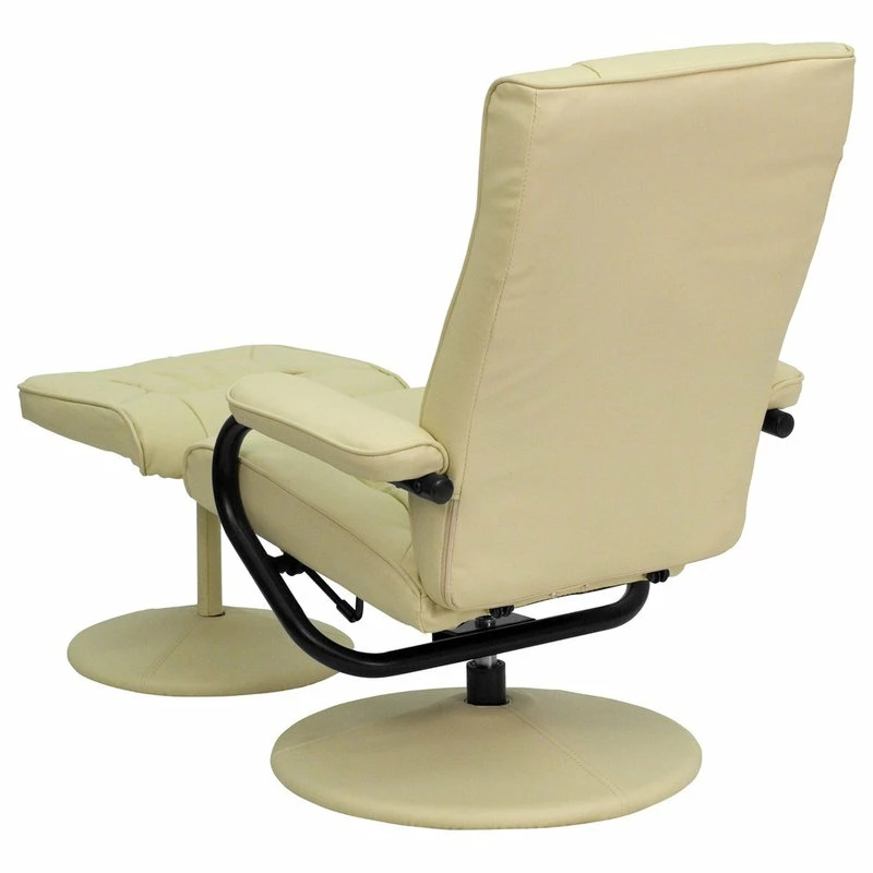 Flash Furniture Contemporary Cream Leather Recliner And Ottoman