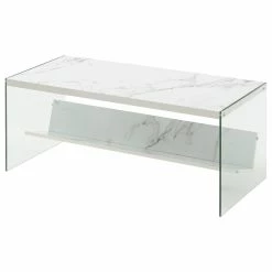 Convenience Concepts SoHo Coffee Table In Faux White Marble Wood Finish