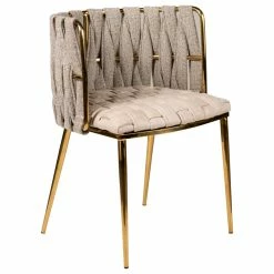 MOD The Eterno Dining Chair, Off White And Gold, Fabric And Faux Leather