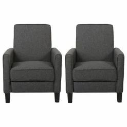 GDFStudio Susan Fabric Recliner, Set Of 2, Smoke And Dark Brown