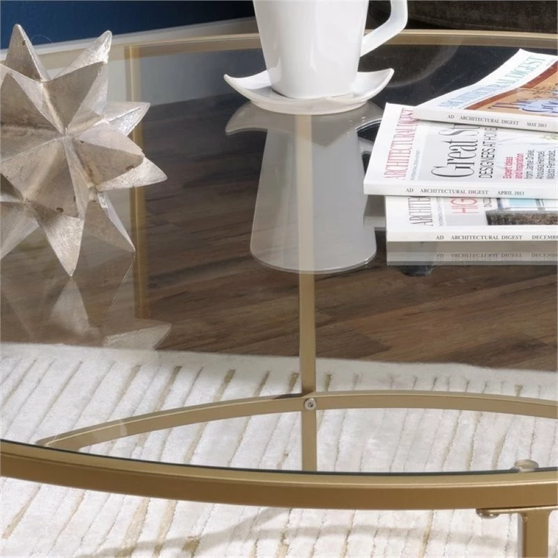Pemberly Row Round Coffee Table In Satin Gold - Image 3
