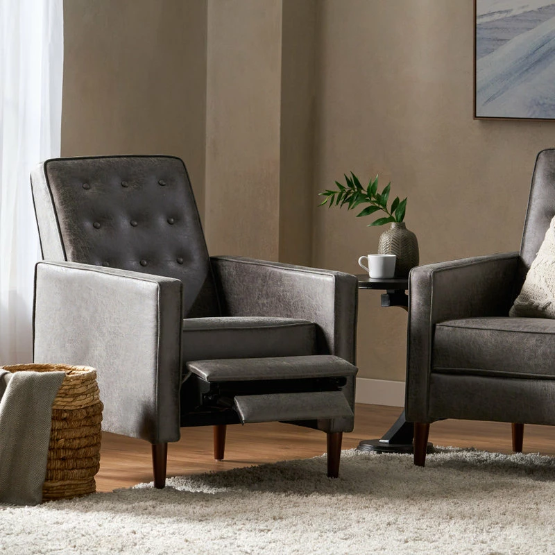GDFStudio Mason Mid-Century Modern Button Tufted Fabric Recliner, Microfiber/Slate, Single Chair - Image 2