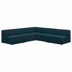LexMod Mingle 5-Piece Upholstered Fabric Armless Sectional Sofa Set, Blue