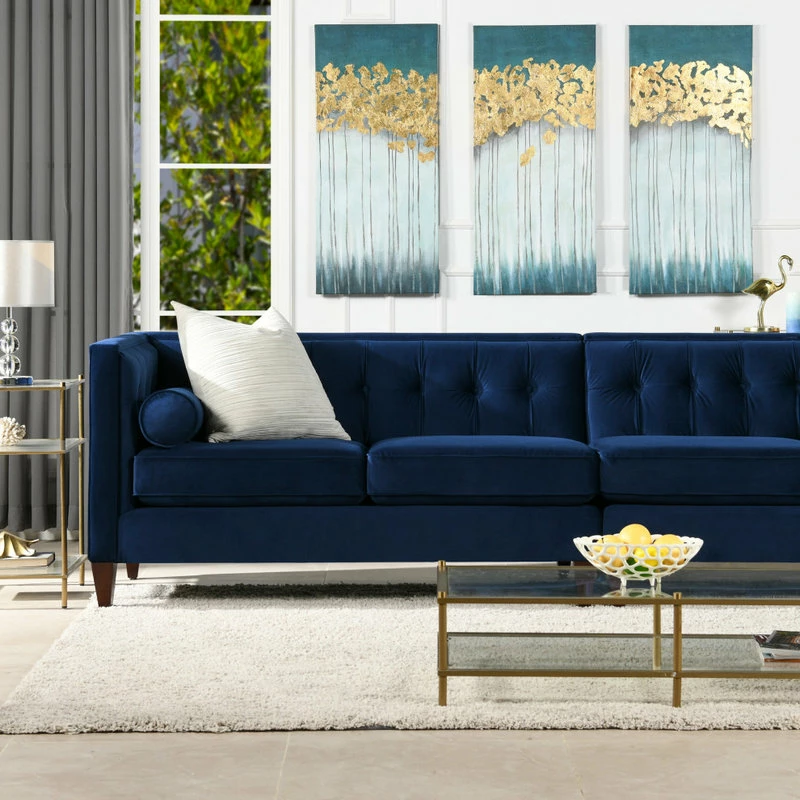 Jennifer Taylor Home Jack 118" Modern Tuxedo Tufted Long Modular Sofa, Navy Blue Velvet - Image 3