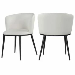 Meridian Furniture Skylar Dining Chair, Set Of 2, White Faux Leather, Matte Black Iron Legs