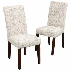 GDFStudio GDF Studio Script Printed Linen Dining Chairs, Set Of 2