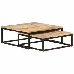 Vida XL International B.V. VidaXL 2x Solid Mango Wood Nesting Coffee Table Side End Accent Couch Table