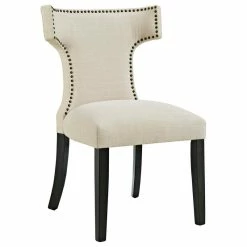 LexMod Curve Upholstered Fabric Dining Chair, Beige