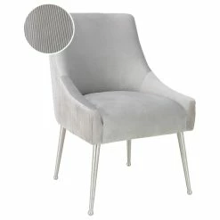 TOV Furniture Beatrix Pleated Light Grey Velvet Side Chair - Silver Legs - Light Grey