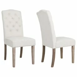 BTexpert French High Back Tufted Upholstered Dining Chair, Set Of 2 Ivory Beige