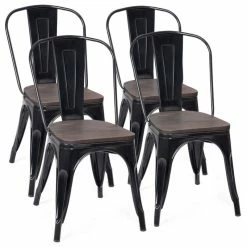 Costway Set Of 4 Dining Side Chair Stackable Bistro Metal Wood Stool Black