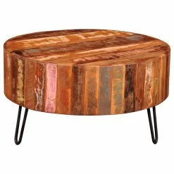 Vida XL International B.V. VidaXL Coffee Table Solid Reclaimed Wood Round Couch End Side Telephone Table