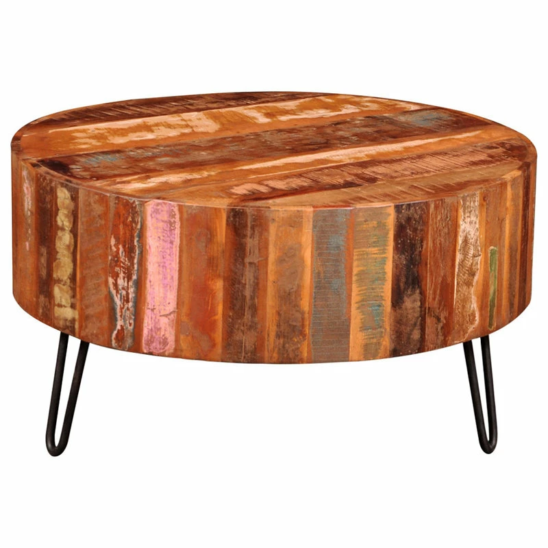 Vida XL International B.V. VidaXL Coffee Table Solid Reclaimed Wood Round Couch End Side Telephone Table