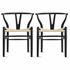Homedotdot Modern Dining Chairs Wood Armchairs, Set Of 2, Black