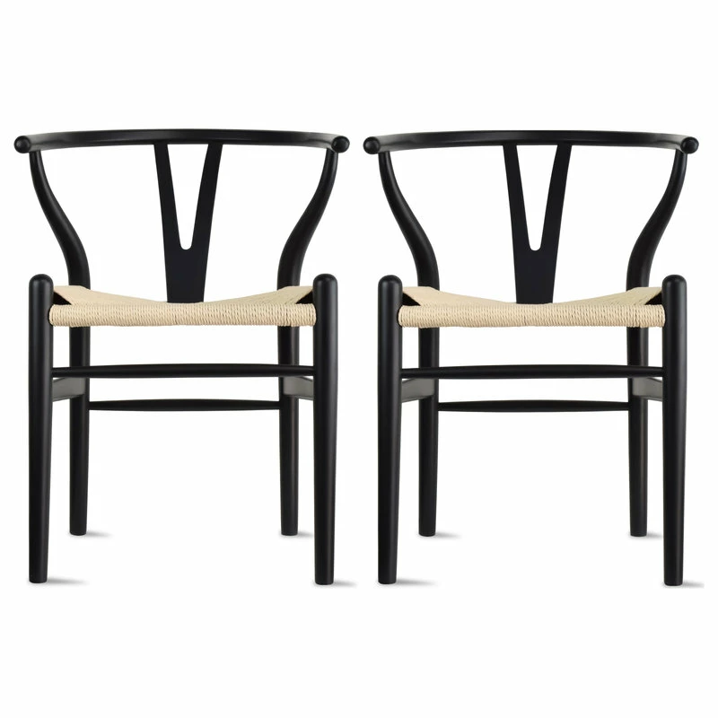 Homedotdot Modern Dining Chairs Wood Armchairs, Set Of 2, Black