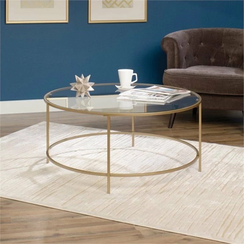 Pemberly Row Round Coffee Table In Satin Gold - Image 2