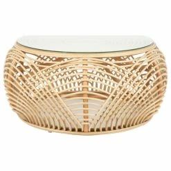KOUBOO Sibago Rattan Coffee Table With Glass Top, Natural