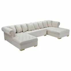 Meridian Furniture Presley Velvet 3-Piece Sectional, Cream