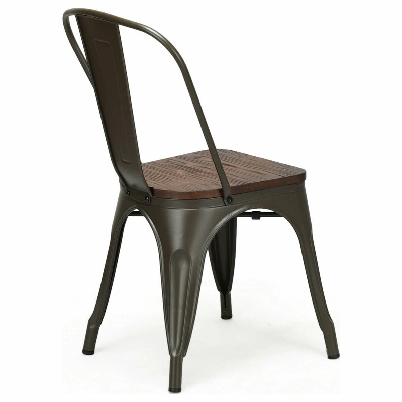 Costway Set Of 4 Style Metal Dining Side Chair Wood Seat Stackable Bistro Cafe - Image 7