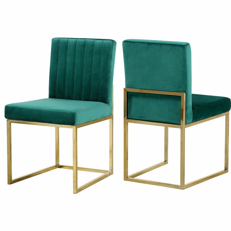 MOD The Dice Dining Chair, Green, Velvet, Gold Base, Set Of 2