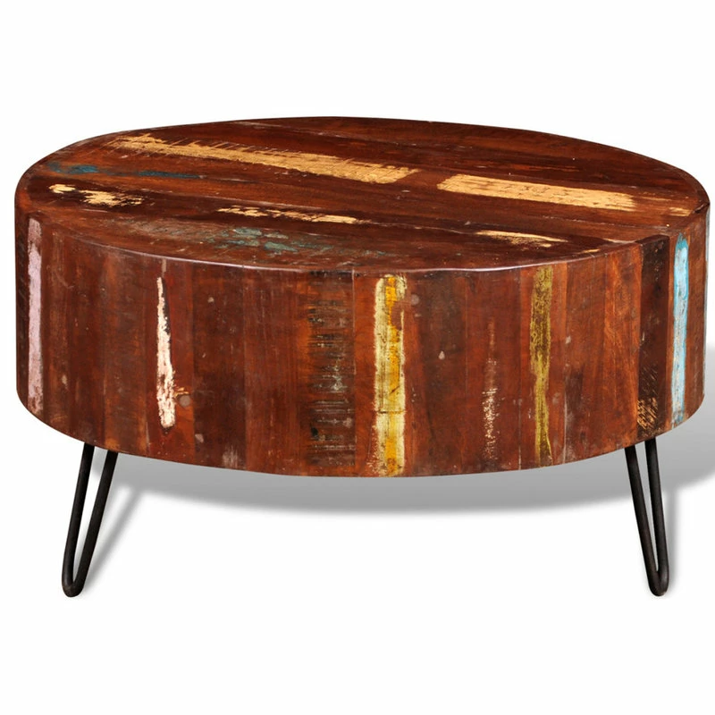 Vida XL International B.V. VidaXL Coffee Table Solid Reclaimed Wood Round Couch End Side Telephone Table - Image 3