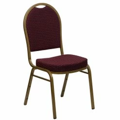 Flash Furniture HERCULES Banquet Stack Chair, Dome Back, Gold Frame, Burgundy Fabric, 37.5"H