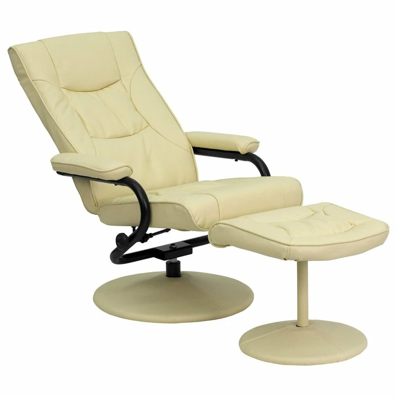 Flash Furniture Contemporary Cream Leather Recliner And Ottoman - Image 5