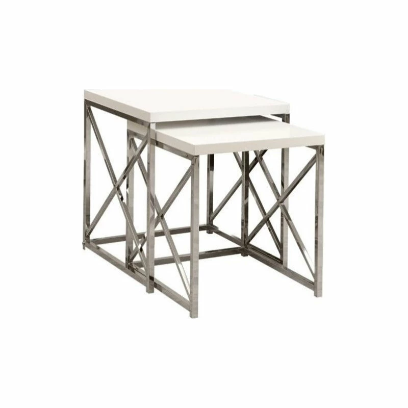 Monarch Nesting Table Set Of 2 Side End Metal Accent Bedroom Metal Glossy White - Image 3