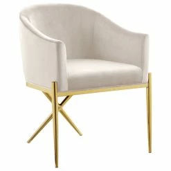 Meridian Furniture Xavier Velvet Dining Chair, Cream, Gold Legs