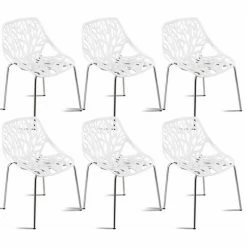 Costway Set Of 6 Birch Sapling Plastic Dining Chairs Stackable Armless White