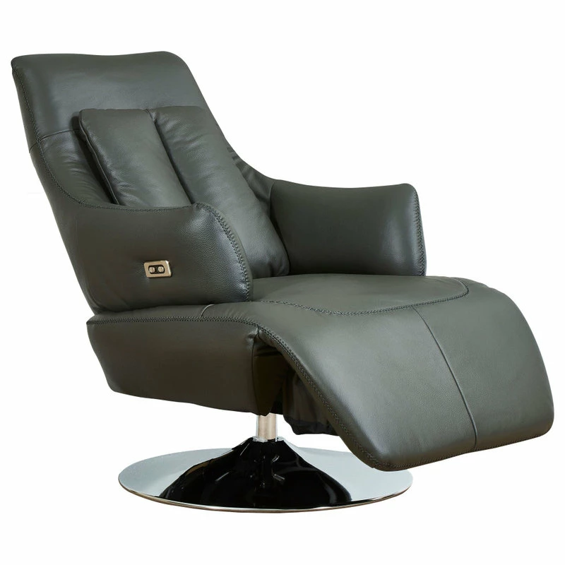 World Source Design LLC Vegas Modern Top Grain Leather Ergonomic 2-Motor Powered Recliner, Gray/Silver - Image 3