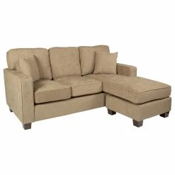 Office Star Products Russell Sectional, Earth Fabric With 2 Pillows And Coffeeed Legs
