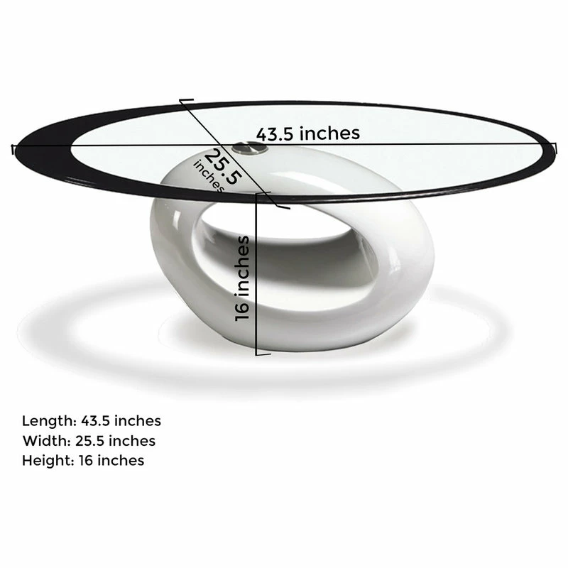 Fab Glass And Mirror Stylish Oval Shape Coffee Table, White - Image 2