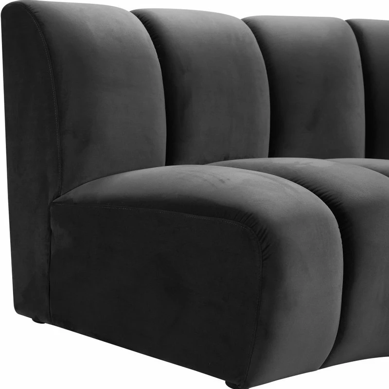 Meridian Furniture Infinity Channel Tufted Velvet Modular Chair, Gray, 5 Piece - Image 8