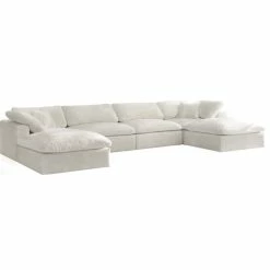 Meridian Furniture Cozy Cloud-Like Comfort Modular 4-Seater Sectional And 2 Ottomans, Cream