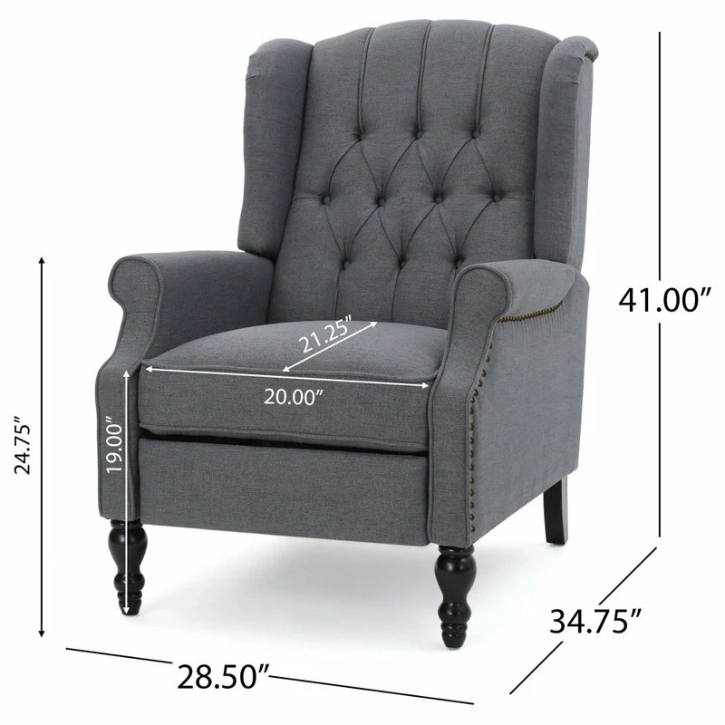 GDFStudio GDF Studio Elizabeth Tufted Back Recliner, Charcoal/Fabric - Image 4
