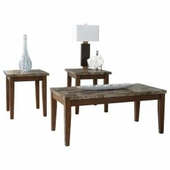 Ashley Furniture Industries Theo Table Set, Coffee Table And 2 End Tables, Warm Brown