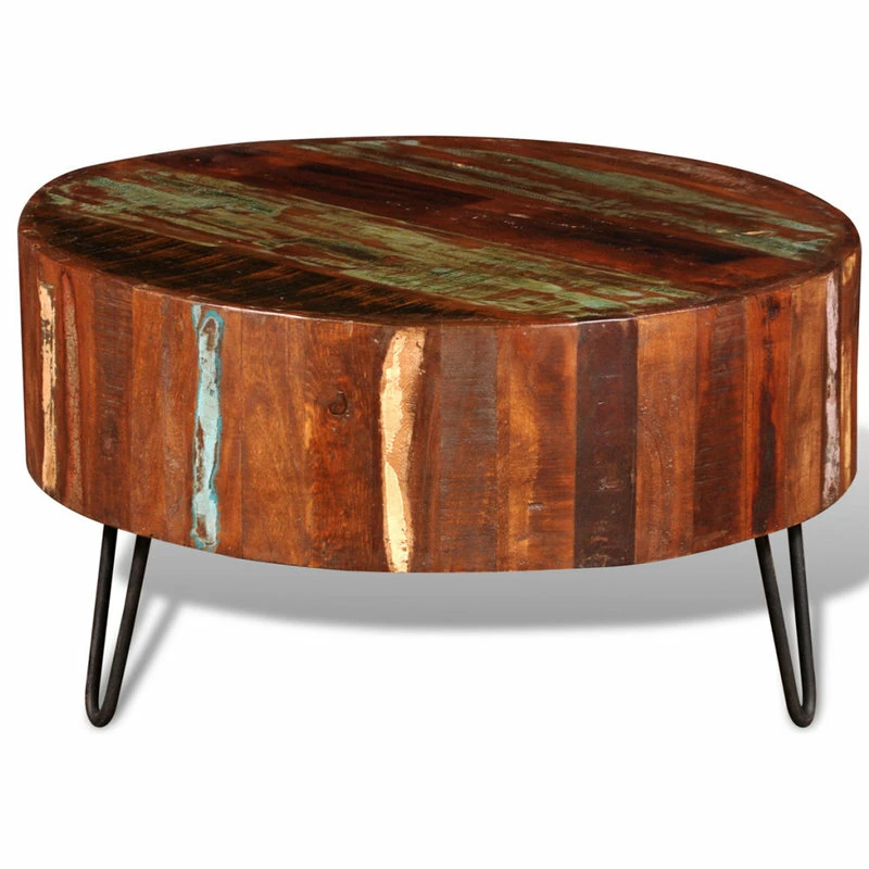 Vida XL International B.V. VidaXL Coffee Table Solid Reclaimed Wood Round Couch End Side Telephone Table - Image 4