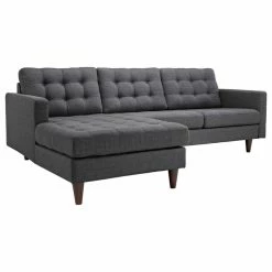 LexMod Empress Left-Facing Upholstered Fabric Sectional Sofa, Gray
